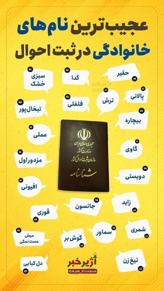 عجیب‌ترین نام‌های خانوادگی در ثبت احوال