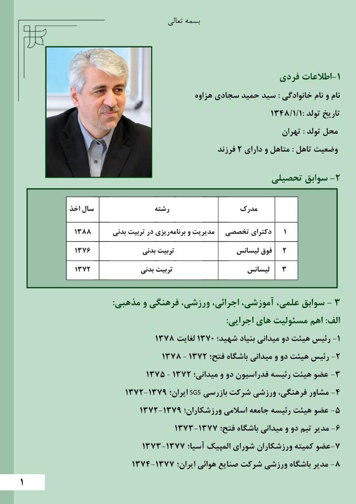 سوابق حمید سجادی وزیر پیشنهادی دولت برای وزارت ورزش