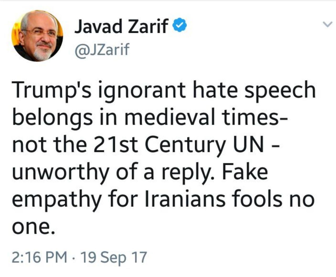 واکنش ظریف به سخنان ترامپ در سازمان ملل