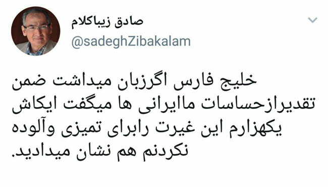 واکنش زیباکلام به حمایتها از خلیج فارس واکنش زیباکلام به حمایتها از خلیج فارس