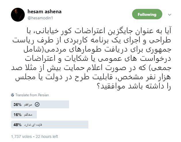 طرح مشاور رییس‌جمهور برای جایگزینی اعتراضات خیابانی