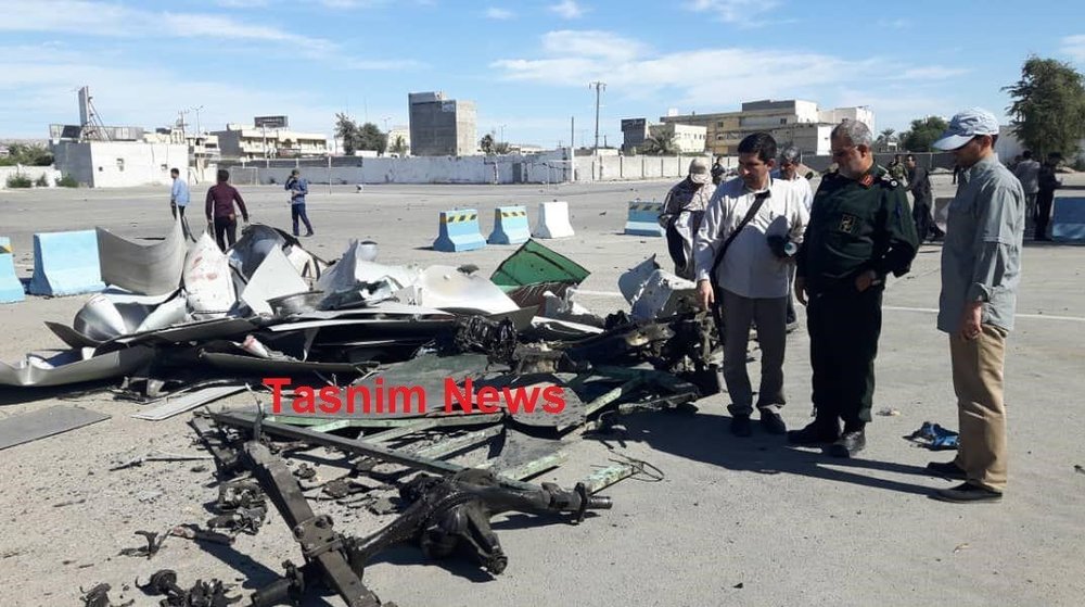 (تصویر) لاشه خودروی عامل انتحاری حمله تروریستی چابهار