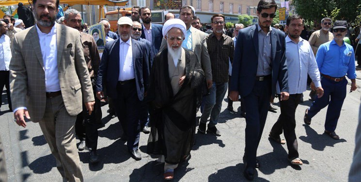(تصویر) حضور آیت‌الله جوادی آملی در راهپیمایی روز قدس