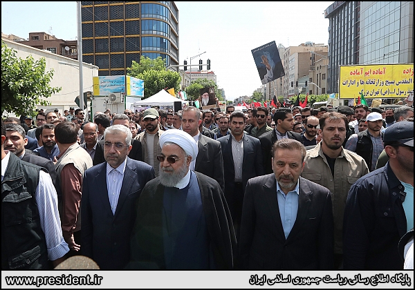 (تصاویر) حضور روحانی در راهپیمایی روز قدس