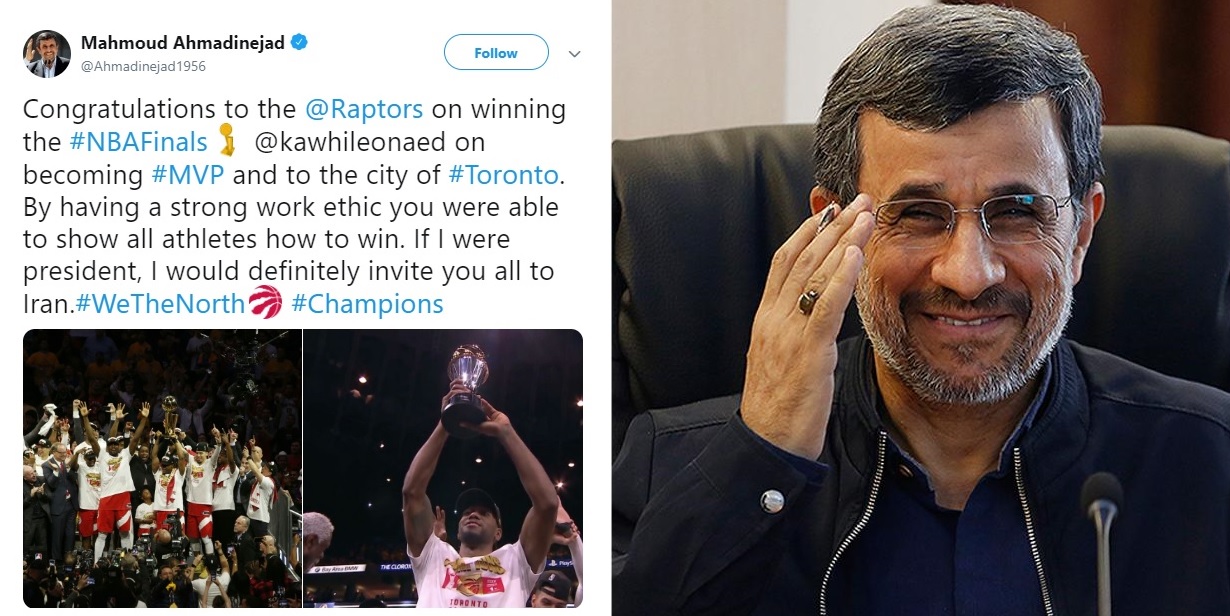 توئیت عجیب احمدی نژاد برای قهرمانان بسکتبال NBA توئیت عجیب احمدی نژاد برای قهرمانان بسکتبال NBA