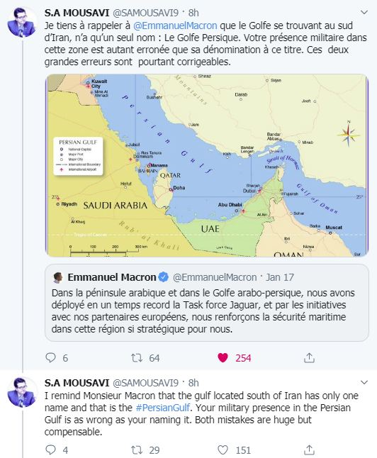 واکنش ایران به تحریف نام خلیج فارس از سوی مکرون