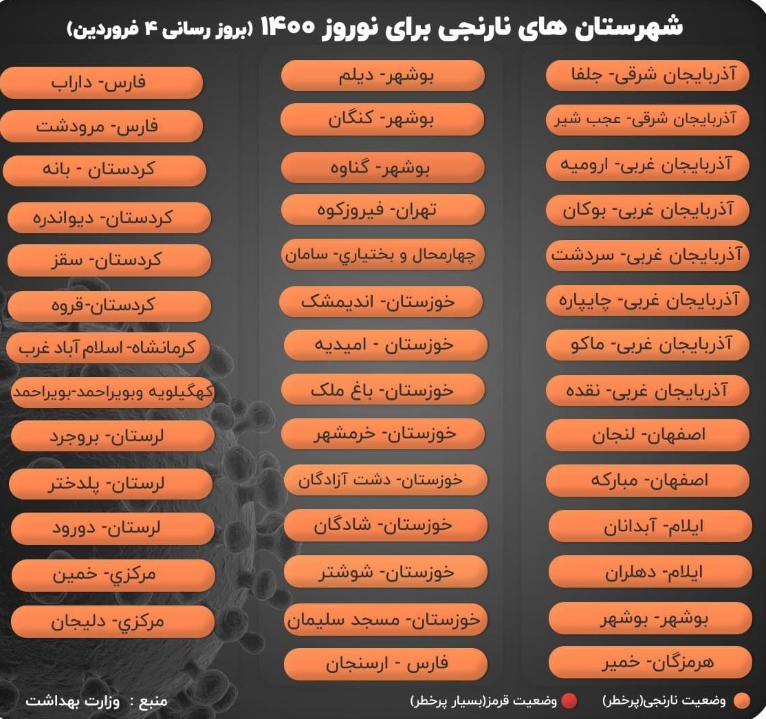 کرونا؛ رنگ‌بندی جدید شهرهای کشور اعلام شد