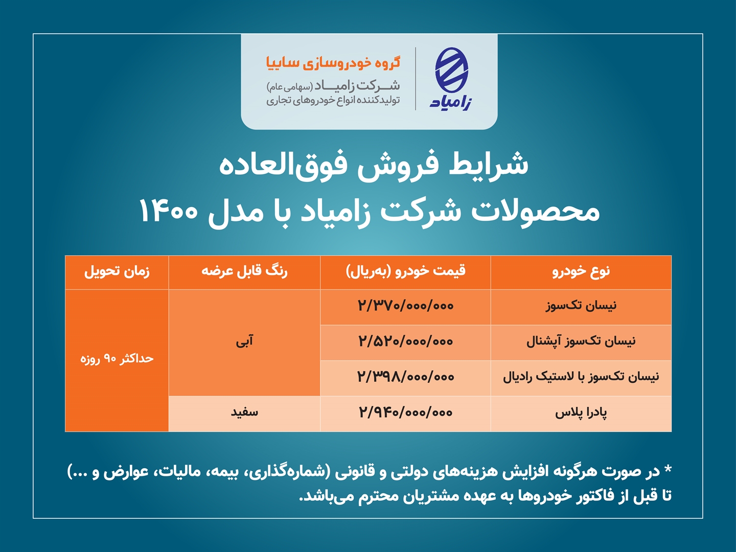 فروش فوق العاده محصولات زامیاد از امروز؛ ۲۴ اسفند ۱۴۰۰