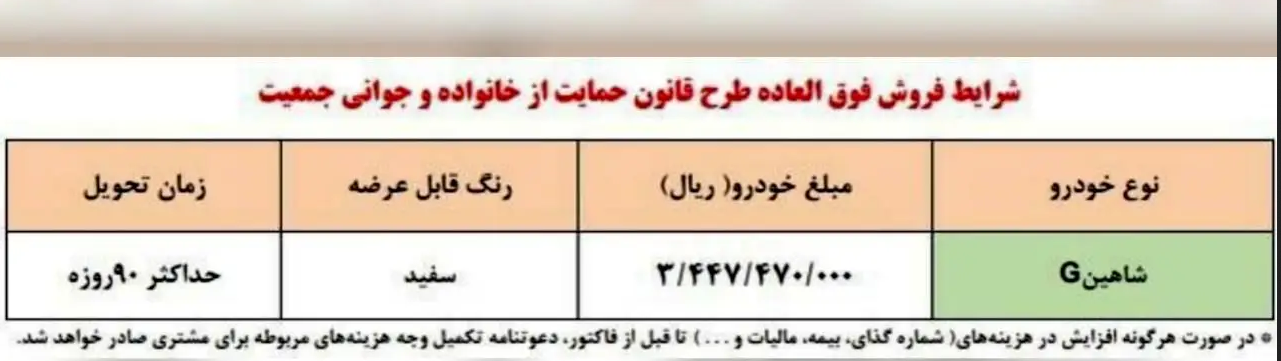 فروش فوری شاهین آغاز شد+لیست قیمت
