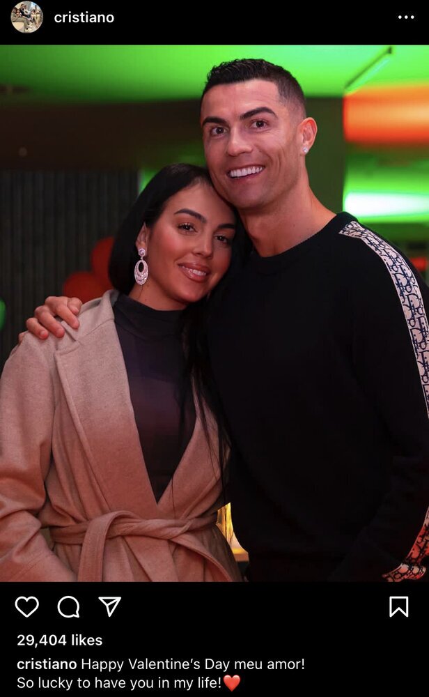 پست عاشقانه رونالدو برای ولنتاین؛ جمله احساسی Cr۷ به جورجینا