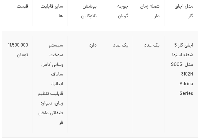 ارزانترین اجاق گاز فردار ۵ شعله ایرانی ارزانترین اجاق گاز
