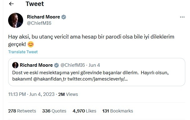 سوتی رئیس ام آی ۶: تبریک توییتری به صفحه جعلی وزیر خارجه جدید ترکیه / سخنرانی جعلی پوتین در رادیو‌های روسیه