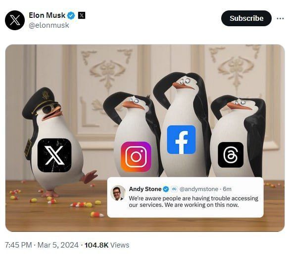 پست ایلان ماسک بعد از، از دسترس خارج شدن اینستاگرام!