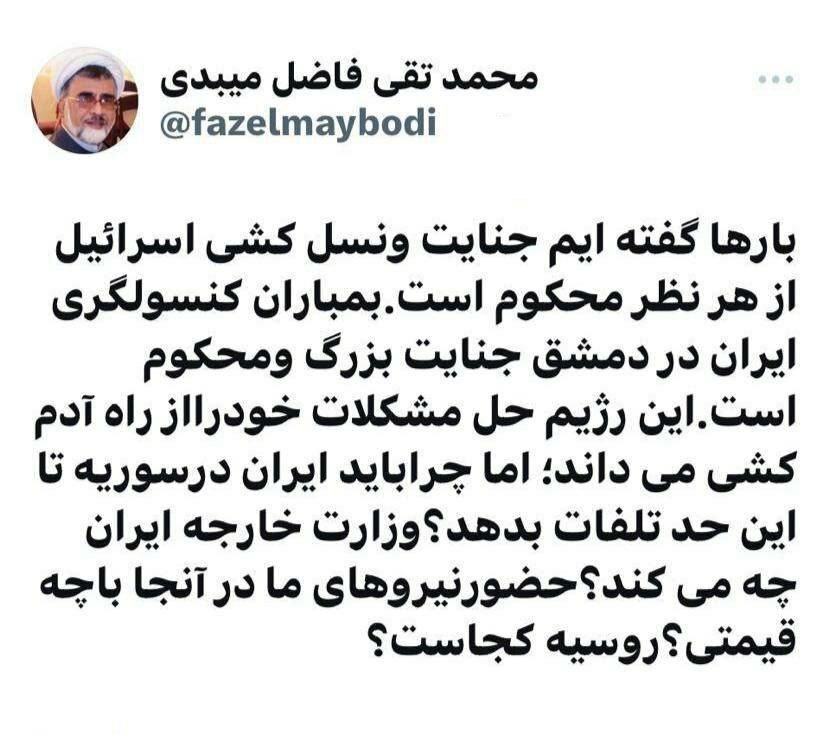 فاضل میبدی: حضور نیرو‌های ما در سوریه با چه قیمتی است؟