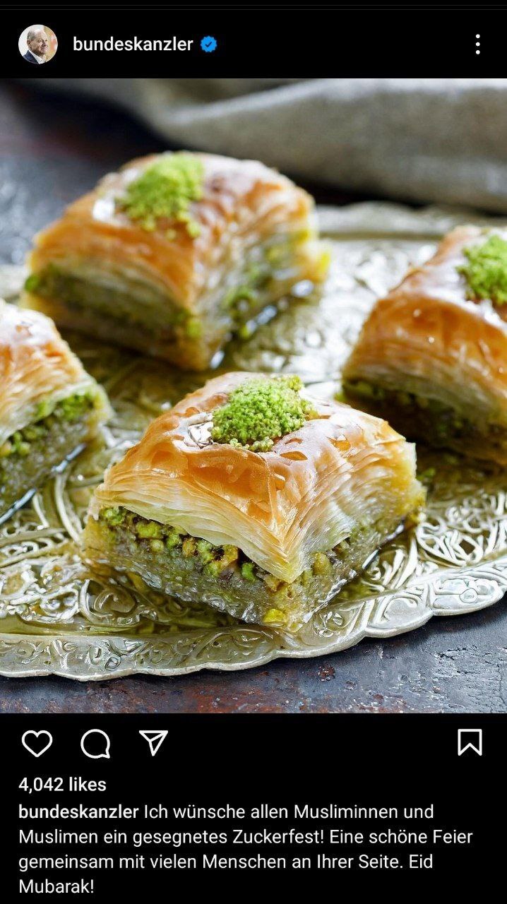 تبریک عید فطر از سوی صدراعظم (نخست وزیر) آلمان