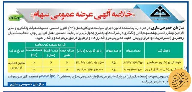 (عکس) آگهی مزایده پرسپولیس و استقلال منتشر شد