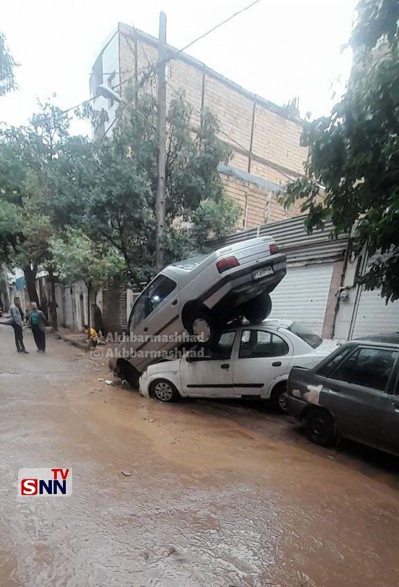 (تصاویر) وضعیت خودرو‌های خسارت دیده در سیل امروز شمال مشهد