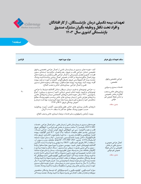پاسخ به پرسش‌های متداول بیمه تکمیلی بازنشستگان صندوق بازنشستگی کشوری توسط بیمه ملت +جدول سقف تعهدات