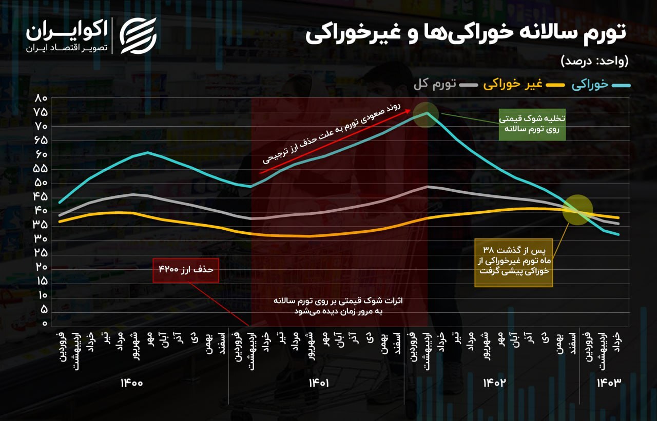 رکورد قیمتی در ۱۴۰۳؛ تورم اقلام خوراکی و غیرخوراکی به هم رسیدند ///