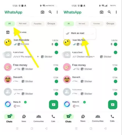 واتساپ یک منوی مخفی برای مدیریت پیام های خوانده نشده دارد